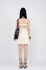 BACK OPEN FLARE MINI DRESS IN IVORY