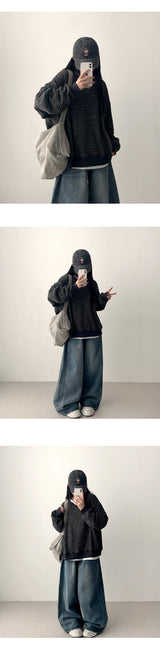 Judd side pin tuck incision denim wide pants 