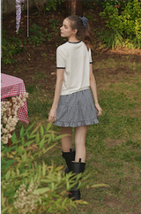 April Banding Check Mini Skirt Navy