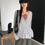 Tier V-neck Loose Fit Long Cardigan