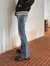ASCLO ニーデブーツカットデニムパンツ