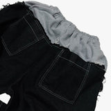 layered deconstructed denim pants_black