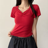 Forearm Cover 💕 Punching Point Shirring Slim Short-Sleeved T-shirt 