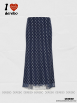Navy Dotted Lace Chiffon Long Skirt