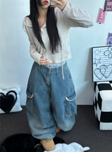 HIGH QUALITY 💍💎 LIP BALLOON PARACHUTE DENIM PANTS 🤎2 SIZE