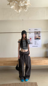 アンバルムドオフショルダーストライプクロップTシャツ