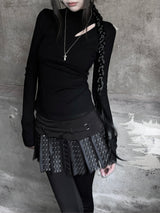 diagonal cut-out half neck T