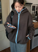 [unisex] ケニエフードカラーマッチングフリースジップアップジャンパー