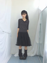 Lace V-Shirring Dot Top