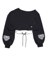 One-Shoulder Crop Sweatshirt-Black