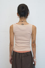 Color Flower Ribbed Sleeveless (Beige)