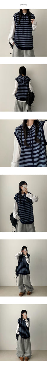 Bead Dangara Stripe Knit Hooded Vest