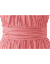 Sia Twist Shirring Chiffon Flare Dress Pink