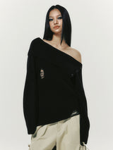 DAMAGE OFF SHOULDER KNIT BLACK
