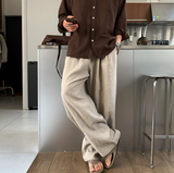 ノーメイスバックバンディングツータックリネンワイドパンツ