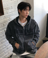 WASHED CUT OFF APPLIQUE HOOD ZIP UP