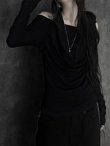 soft drape halter long sleeve T (2color)