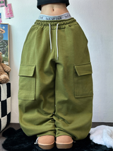 フリースピカブルー❤ベーシックワイドカーゴバルーンロングパンツ💚💙🖤🩶🤍5カラー