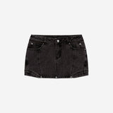 Button Denim Mini Skirt / Charcoal