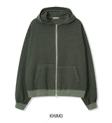 Paying Pigment Stripe Two Way Hooded Zip-Up