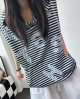 Swan Stripe Letter Patch Hooded Sleeveless Top 3color