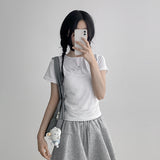 ザンドットシースルースリーブレスレイヤードショートスリーブTシャツ (4 colors)