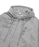 TATTOOED GRAPHIC HOOD ZIP-UP_GREY