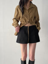 Herringbone Belted Loose-Fit Blouse