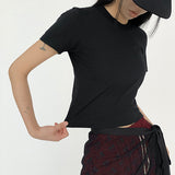 Siju Basic Label Plain Crop Short Sleeve T-Shirt