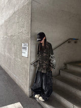 shot crack denim cargo balloon pants