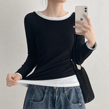 サイド シャーリング ✨ スリムフィット カラーポイント レイヤード ロングスリーブ ティーシャツ (6 colors)