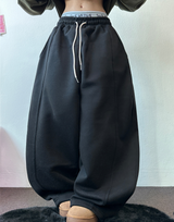 STRING/FLEECE❤SIDE PINTUCK BALLOON LONG PANTS WIDE🤍🩶🖤3COLOR