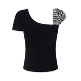 Verin Check Ribbon One Shoulder Top