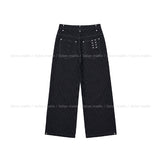 Pin stripe rivet wide denim