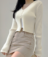 (FABRIC GUARANTEED/GLAM FIT🩶) 4 COLORS ボディーシェイプボタンニットカーディガンボレロ 🩶