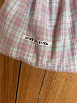 Pattern string pouch - pink check , M size