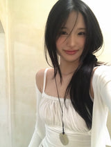 Angel Lace Shirring Sleeveless & Slim Cardigan SET 