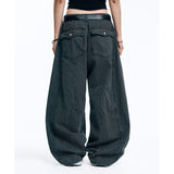Curved Stripe Denim Pants - Black