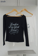 wide neck lettering normal fit long-sleeved T-shirt