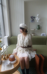 MOET RUFFLE CHIFFON DRESS WITH BELT (IVORY)