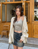 ハーディー アンバランス ボタン ロー デニム ミニスカート