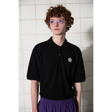 BUTTON FLOWER PK POLO SHIRT / BLACK