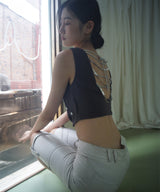 Beaded Strap Draped Cami - Charcoal