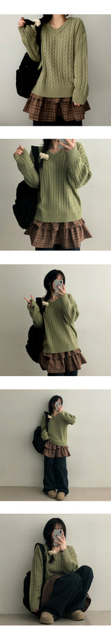 Tied V-neck twisted knitwear