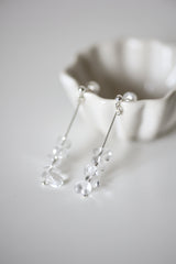 Drop Pebble White Crystal Silver 925 Pierce handmade