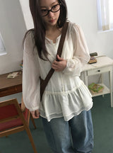 Hailyn Long Sleeve Layered Button Blouse