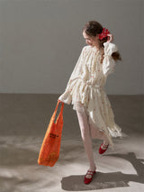 Cotton Embroidered Lace Flower Beads Romantic Dress