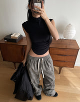 [U-BASIC] Penny brushed shirring cap sleeve half-polar