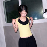 (2color) Deep U-Neck Halter Sleeveless Top