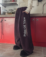Point lettering brushed wide pants